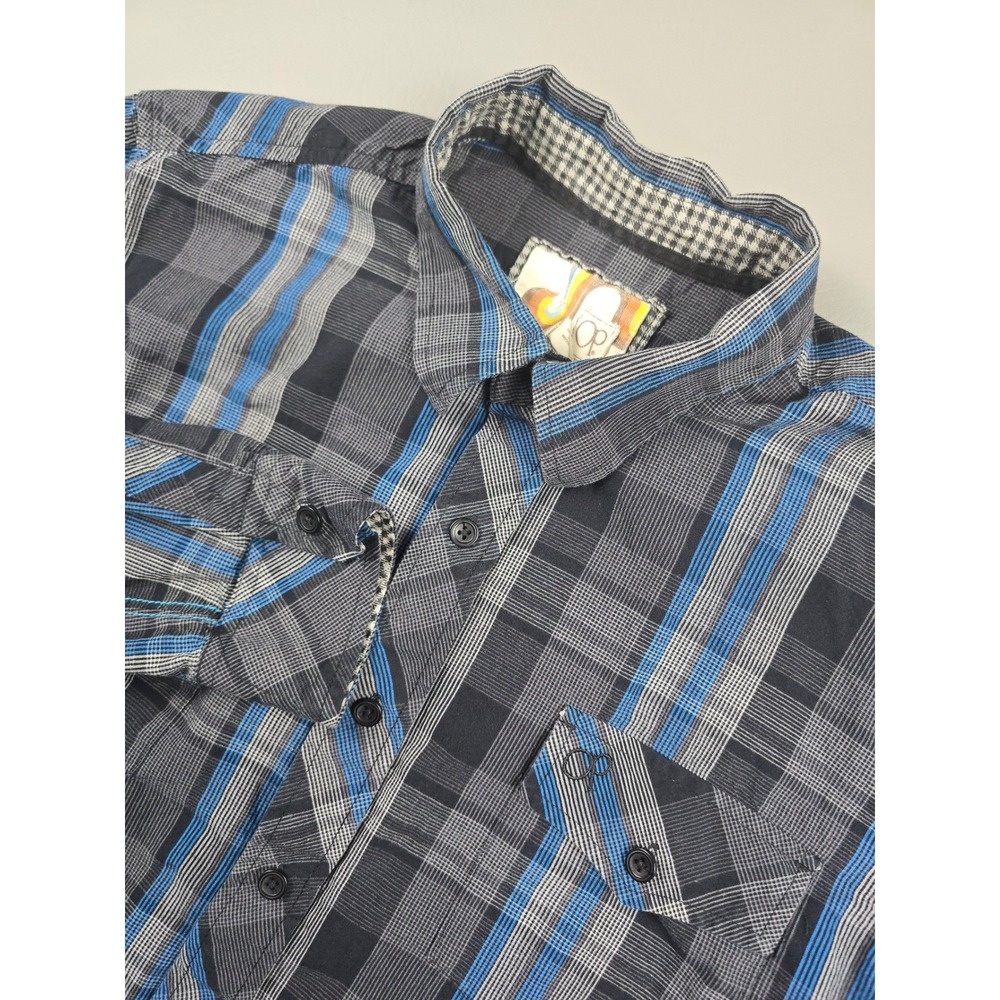 OP Ocean Pacific Mens Blue Grey Plaid Long Sleeve Button Down Shirt Large